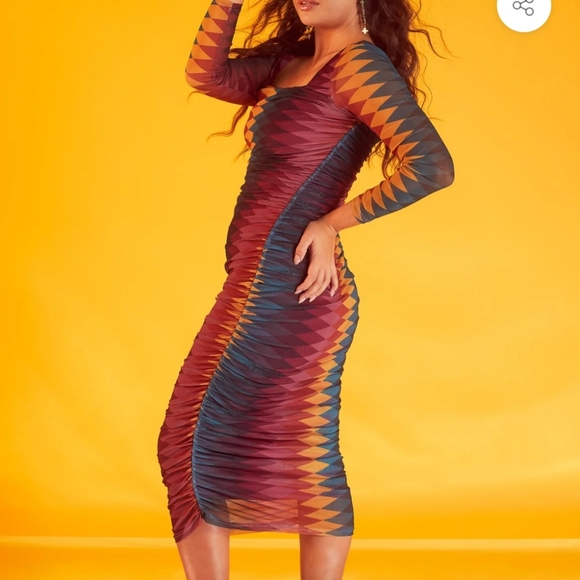 Multicolor Geometric Pattern Dress - Picture 4 of 4